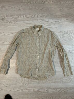 Billy Reid Beige Geometric-Print Button-Down Shirt